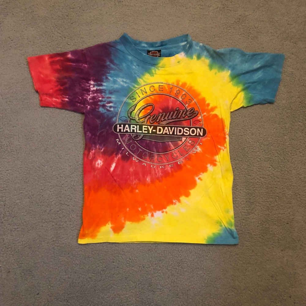 Single Stitch Vtg 1988 Harley Davidson Tie Dye Shirt Staten Island M Twin Towers